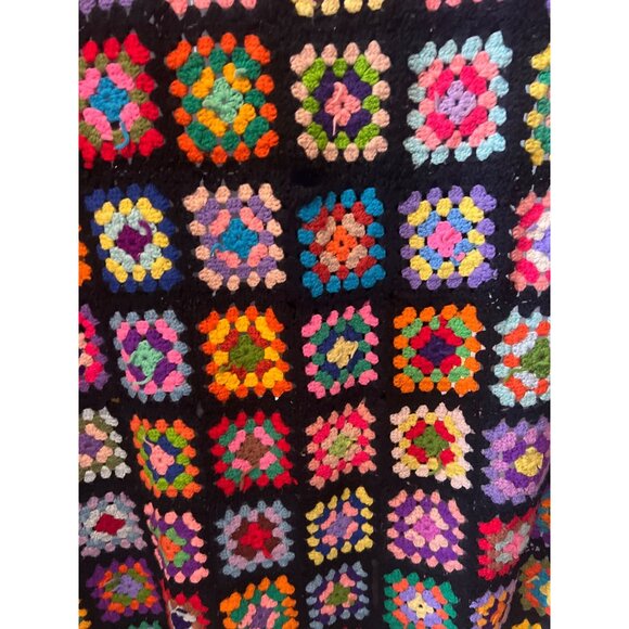 Vintage Handmade Granny Square Crochet Blanket Throw 67x47 Inches Black Multicol - Picture 4 of 6